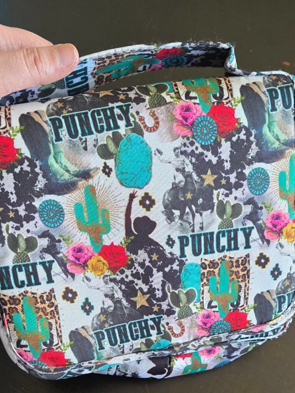 ​🔥 RARE Western PUNCHY Travel Toiletry Bag Hanging Makeup Organizer Cactus EUC